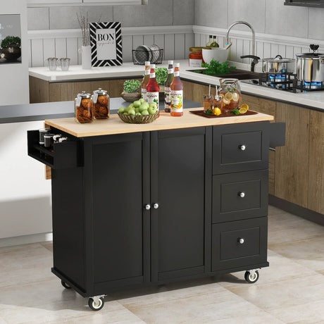 Rolling Mobile Kitchen Island With Solid Wood Top And Locking Wheels - Omega Lifestyles