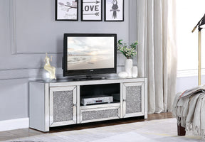 Mirrored Silver Faux Diamonds MDF TV Stand - Omega Lifestyles