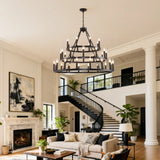 Farmhouse Wagon Wheel 36-Light Matte Black Chandelier - Omega Lifestyles