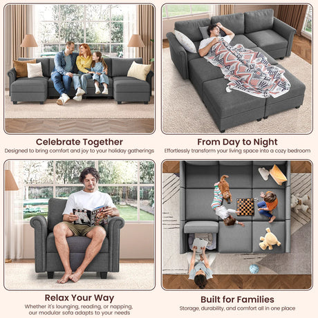 Modern 9-Seater Modular Armless Memory Foam Sofa - Omega Lifestyles