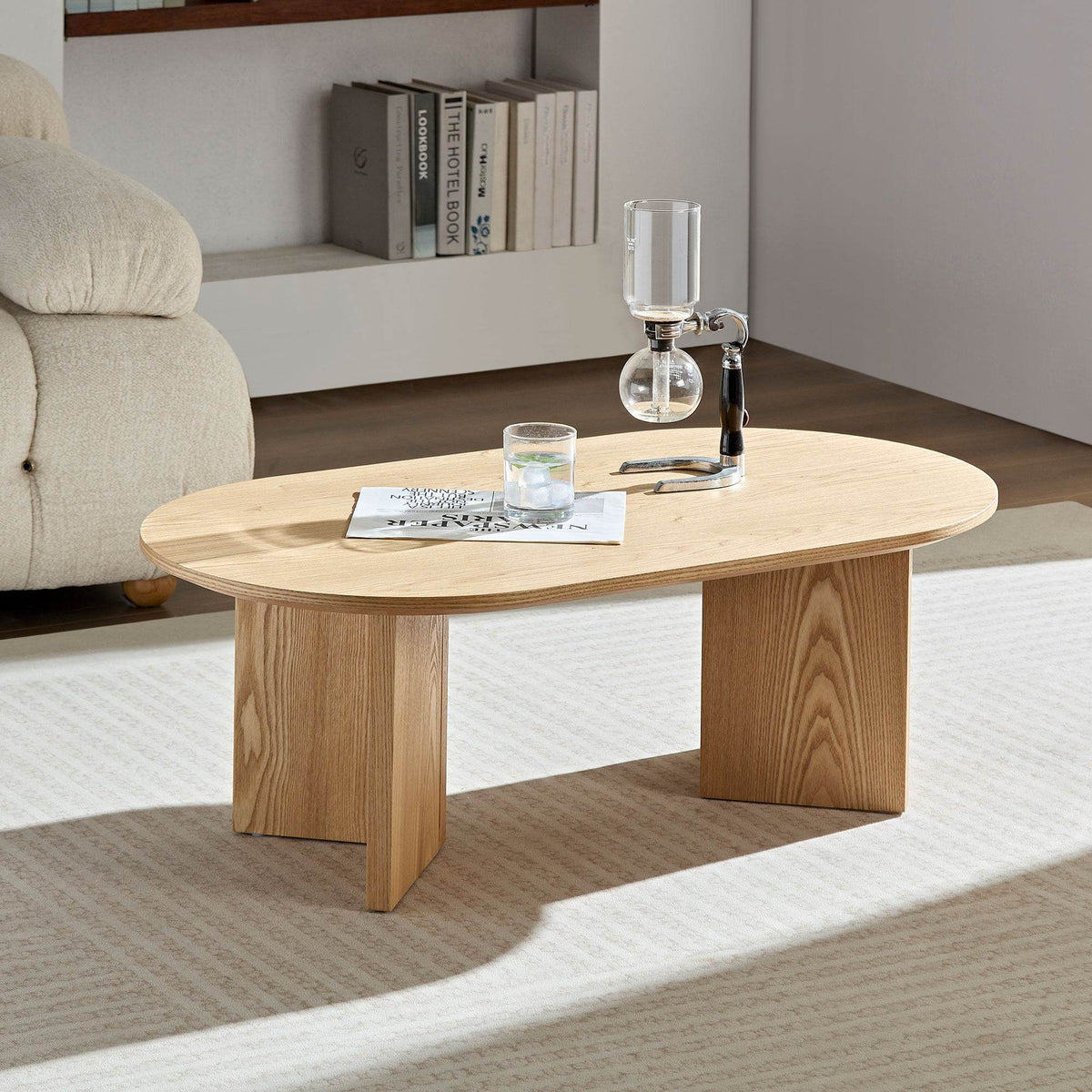 Modern Compact Oak MDF Pedestal Coffee Table - Sleep Galleria