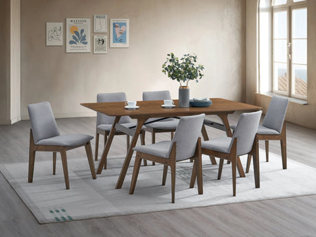7-Piece Walnut Light Gray Synthetic Wood Dining Set - Omega Lifestyles