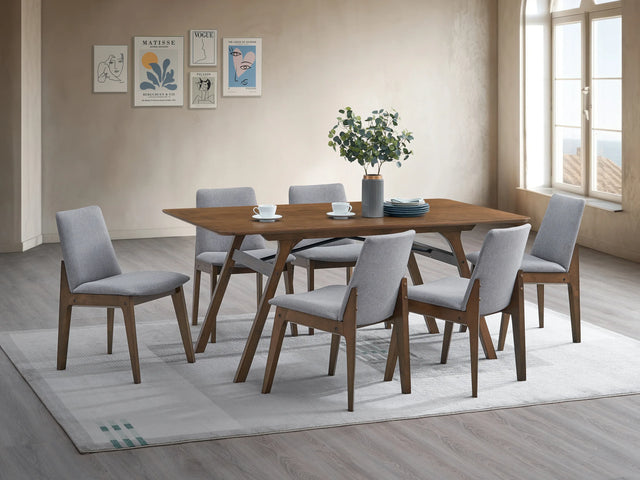 7-Piece Walnut Light Gray Synthetic Wood Dining Set - Omega Lifestyles