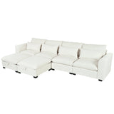 U-Shaped Modular 6-Seat Linen Blend Sofa With Ottomans - Omega Lifestyles