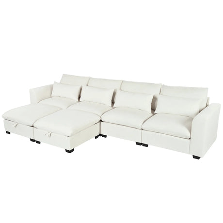 U-Shaped Modular 6-Seat Linen Blend Sofa With Ottomans - Omega Lifestyles