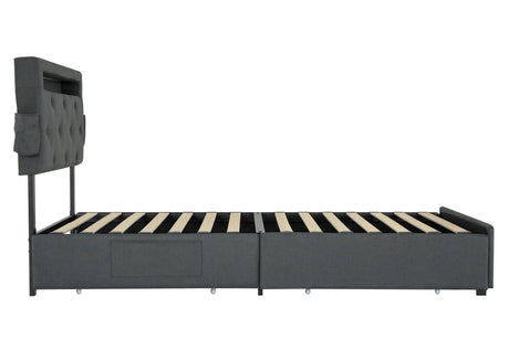 Twin Upholstered Bed Frame With Storage Drawers And USB Charging - Omega Lifestyles