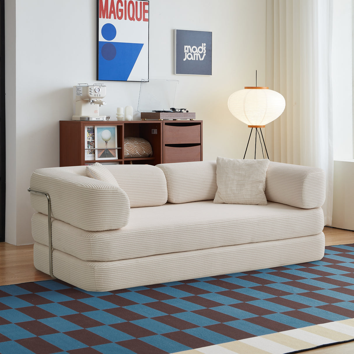 Convertible Corduroy Foam Floor Couch Sleeper Bed