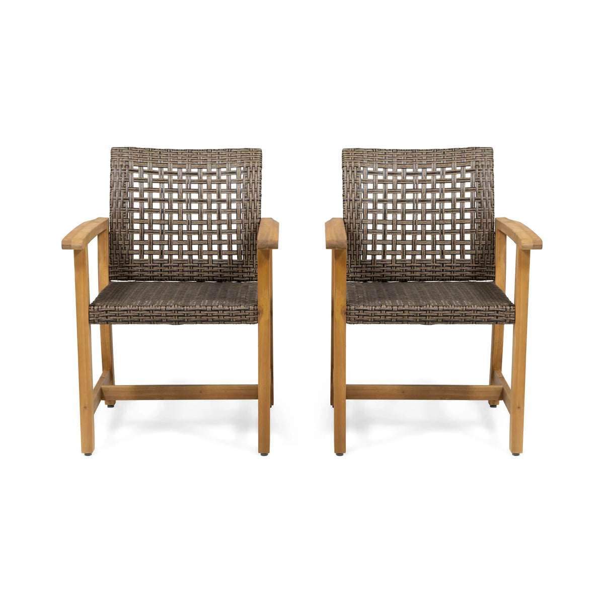 Pair Of Acacia Wood And Wicker Dining Chairs - Omega Lifestyles