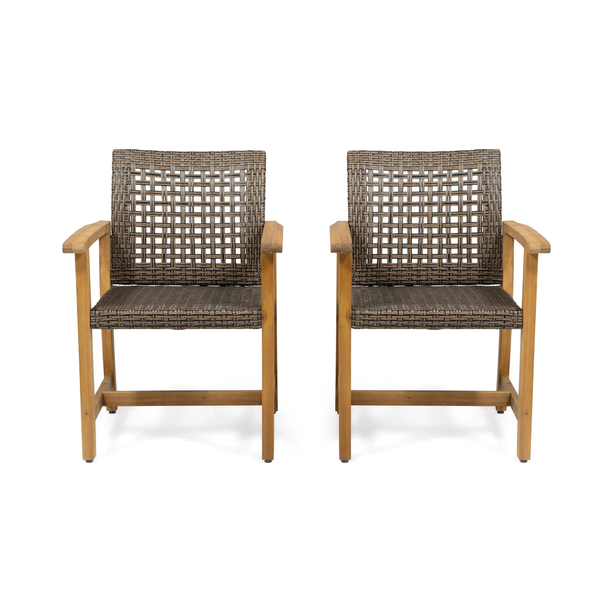 Pair Of Acacia Wood And Wicker Dining Chairs - Omega Lifestyles