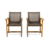 Pair Of Acacia Wood And Wicker Dining Chairs - Omega Lifestyles