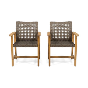 Pair Of Acacia Wood And Wicker Dining Chairs - Omega Lifestyles