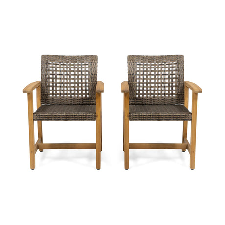 Pair Of Acacia Wood And Wicker Dining Chairs - Omega Lifestyles