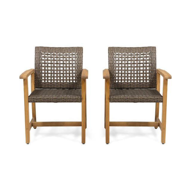 Pair Of Acacia Wood And Wicker Dining Chairs - Omega Lifestyles