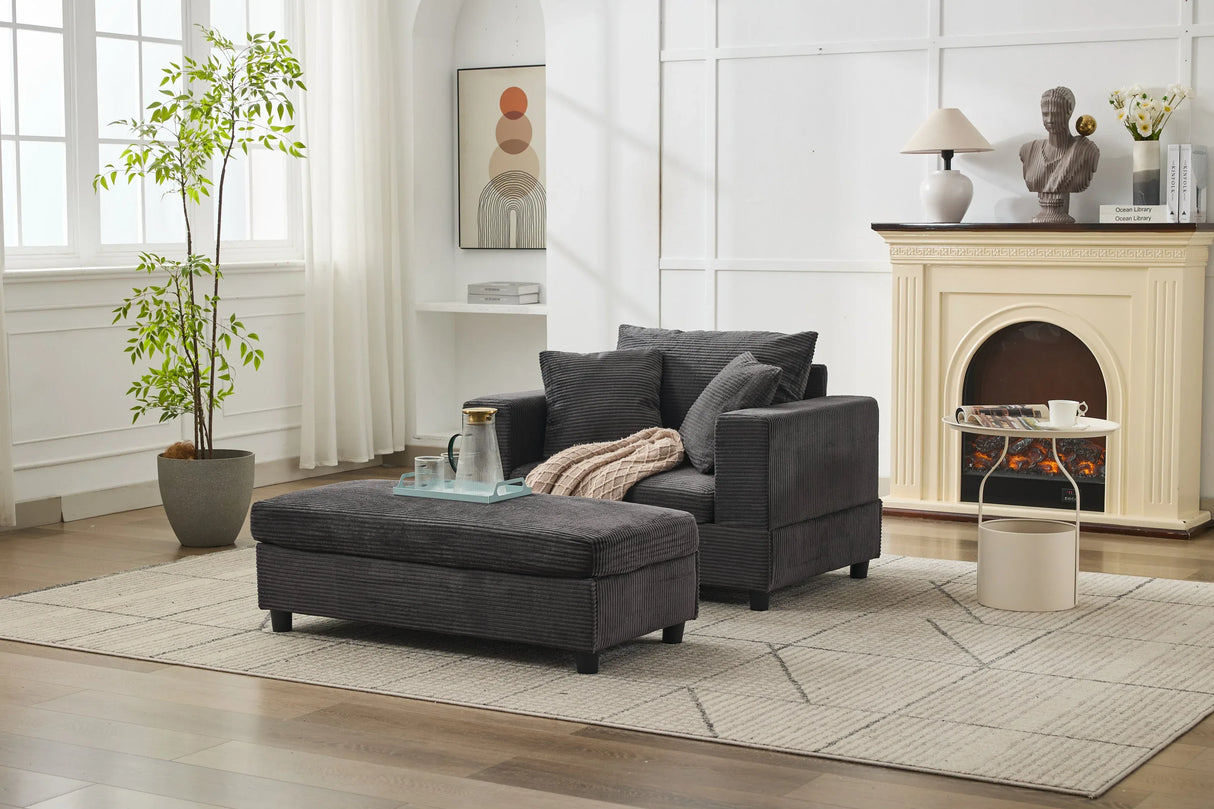 Corduroy Chaise Lounge Chair With Removable Ottoman - Omega Lifestyles