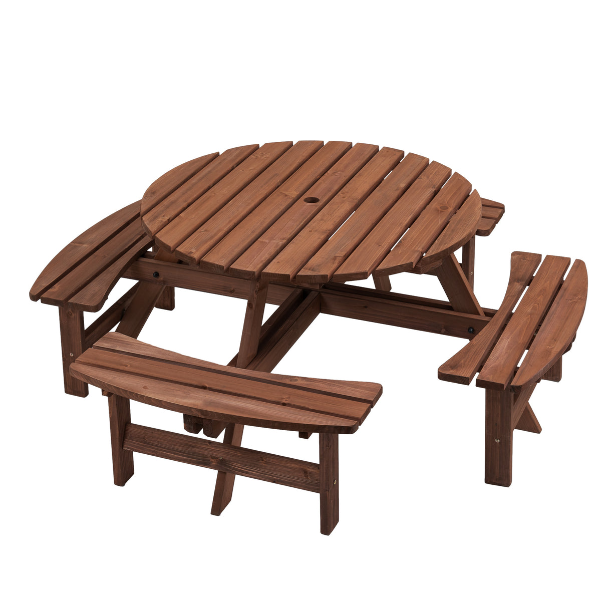 8-Person Solid Wood Outdoor Picnic Table With Benches