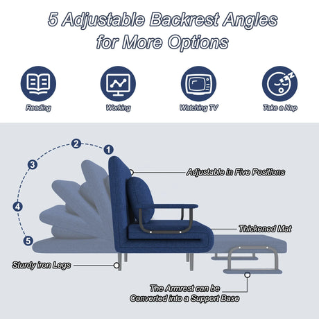 3-in-1 Folding Sofa Bed Adjustable Backrest Recliner Chair - Omega Lifestyles