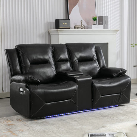 Manual Black Leather Gel Recliner Chair With LED Light Strip - Omega Lifestyles