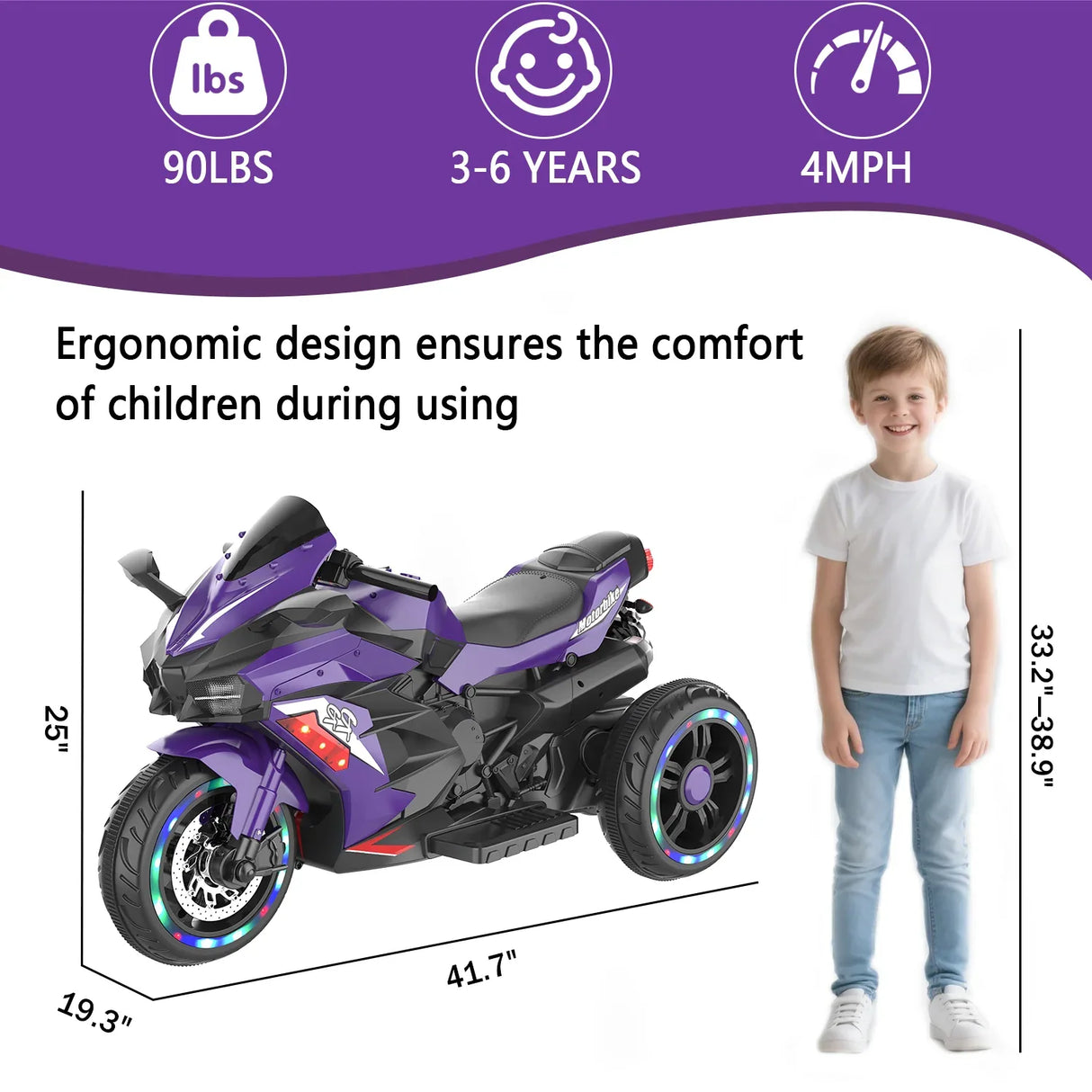 12V Violet Kids Electric Ride-On Motorcycle Toy - Omega Lifestyles