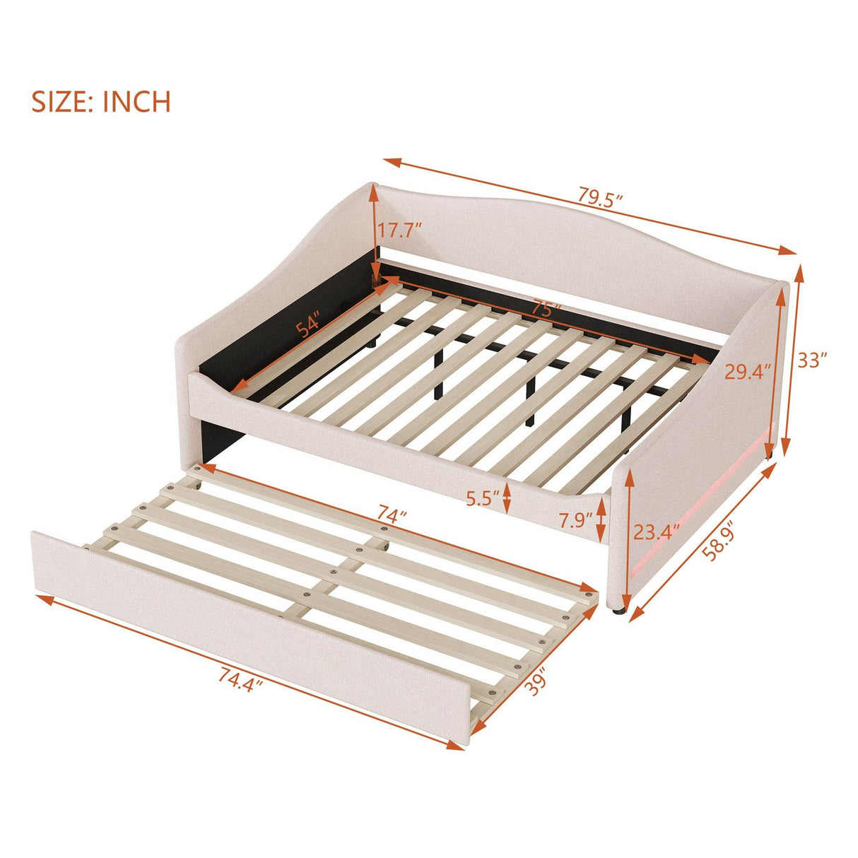 Full Teddy Fleece Upholstered Daybed With Trundle And LED Light - Omega Lifestyles