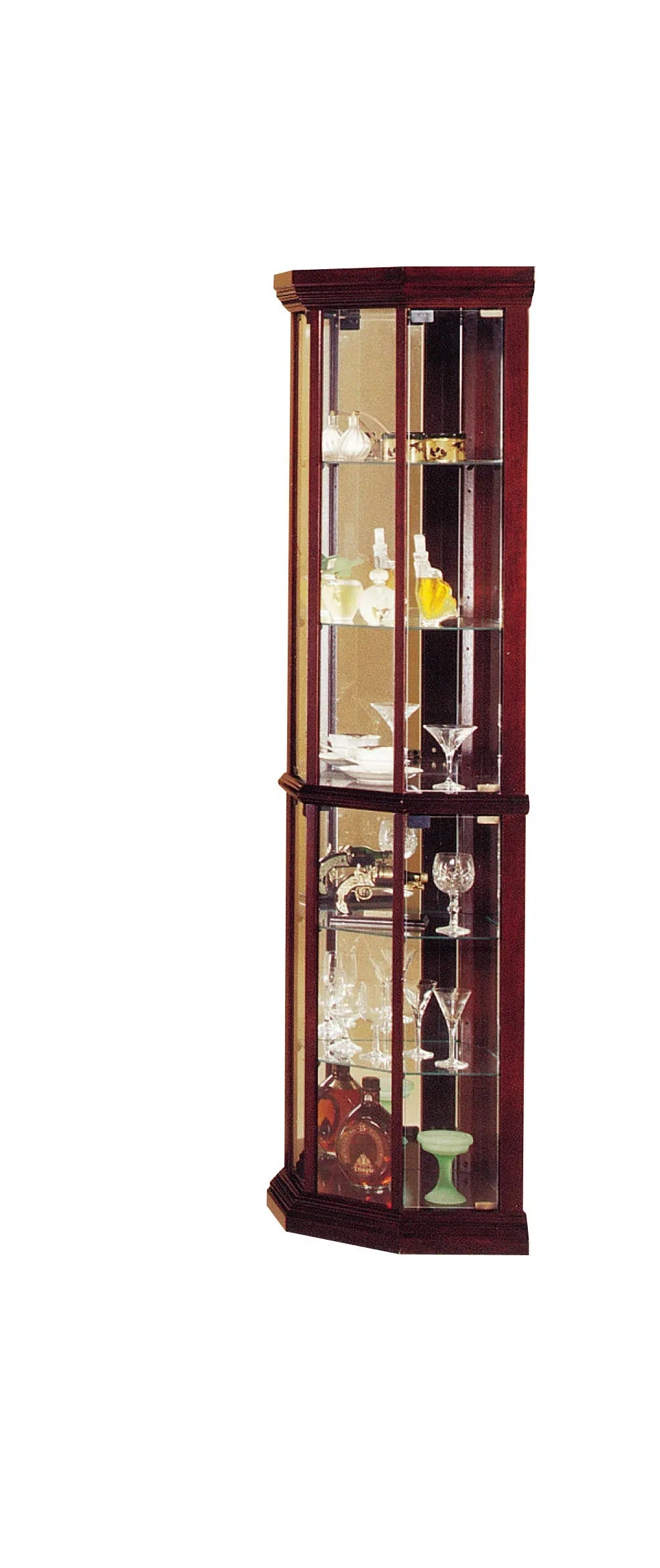 Cherry Finish Corner Curio Cabinet With Glass Shelves - Omega Lifestyles