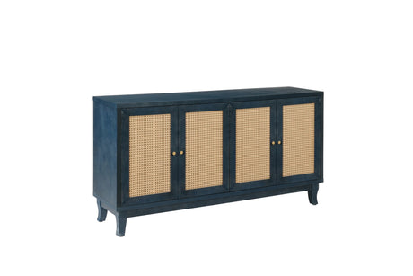 Rattan Wooden Storage Sideboard Cabinet with Shelves - Omega Lifestyles