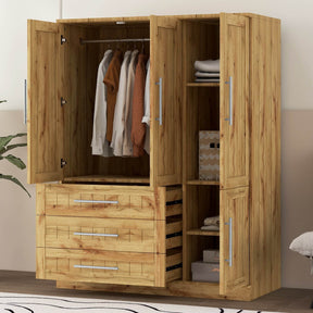 4 Door Natural Pine Wood Storage Wardrobe - Omega Lifestyles