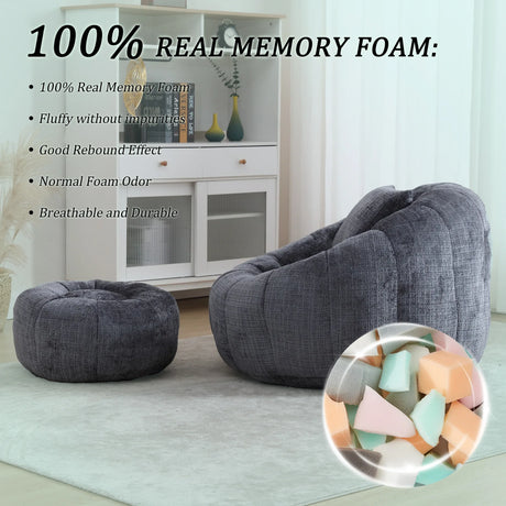 Chenille Foam Filled Pumpkin Shape Lazy Sofa with Ottoman - Omega Lifestyles