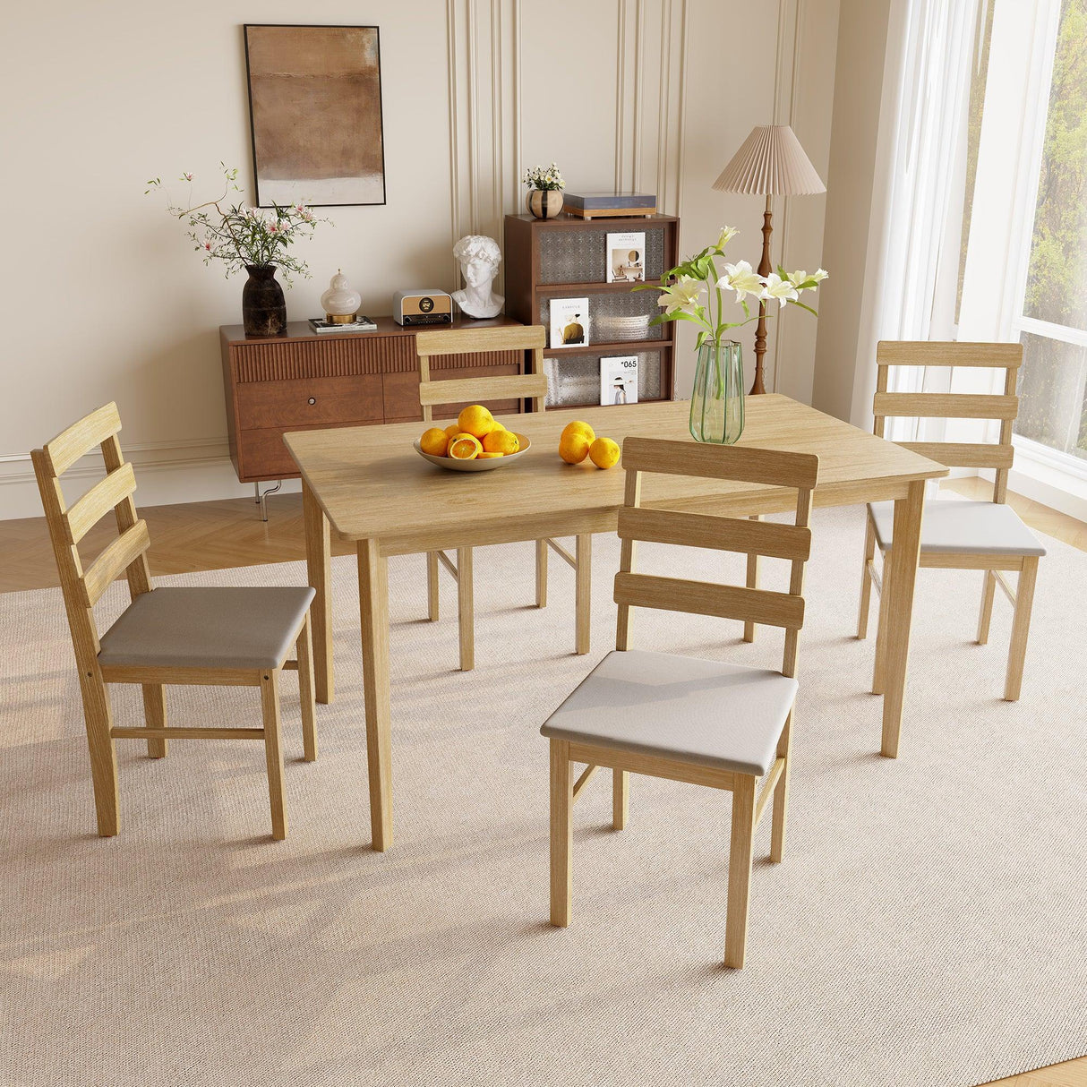 Solid Wood Natural Finish Dining Table And Chair Set - Omega Lifestyles