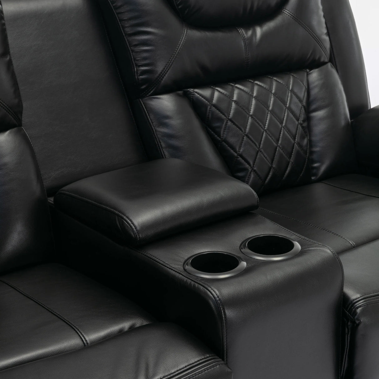 Manual Recliner Chair Faux Leather With Storage Cup Holders LED - Omega Lifestyles