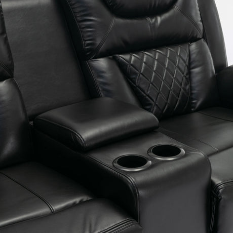 Manual Recliner Chair Faux Leather With Storage Cup Holders LED - Omega Lifestyles