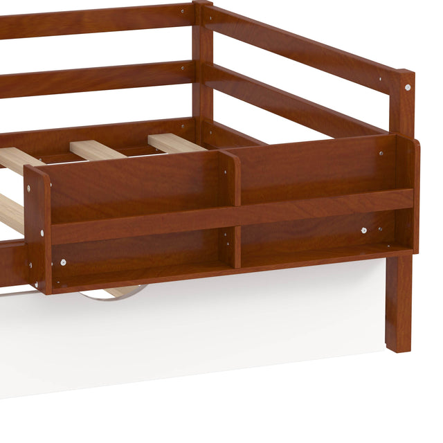 Twin Wood Platform Bed With Bookshelf Movable Wardrobe And Trundle - Omega Lifestyles
