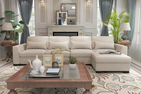 Beige Modular L-Shaped 5-Seat Foam Cushion Sofa With Ottoman - Omega Lifestyles