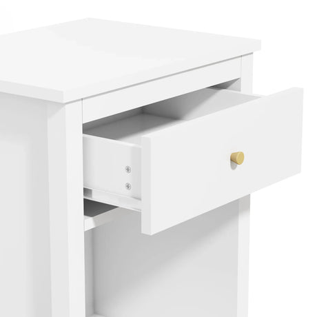 White MDF Kids Wooden Nightstand With Drawer Shelf - Omega Lifestyles