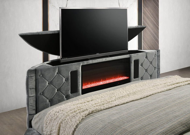Queen Storage Bed With Electric Fireplace And TV Lift - Omega Lifestyles