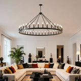 Farmhouse Matte Black Wagon Wheel Chandelier 36-Light 64-Inch - Omega Lifestyles