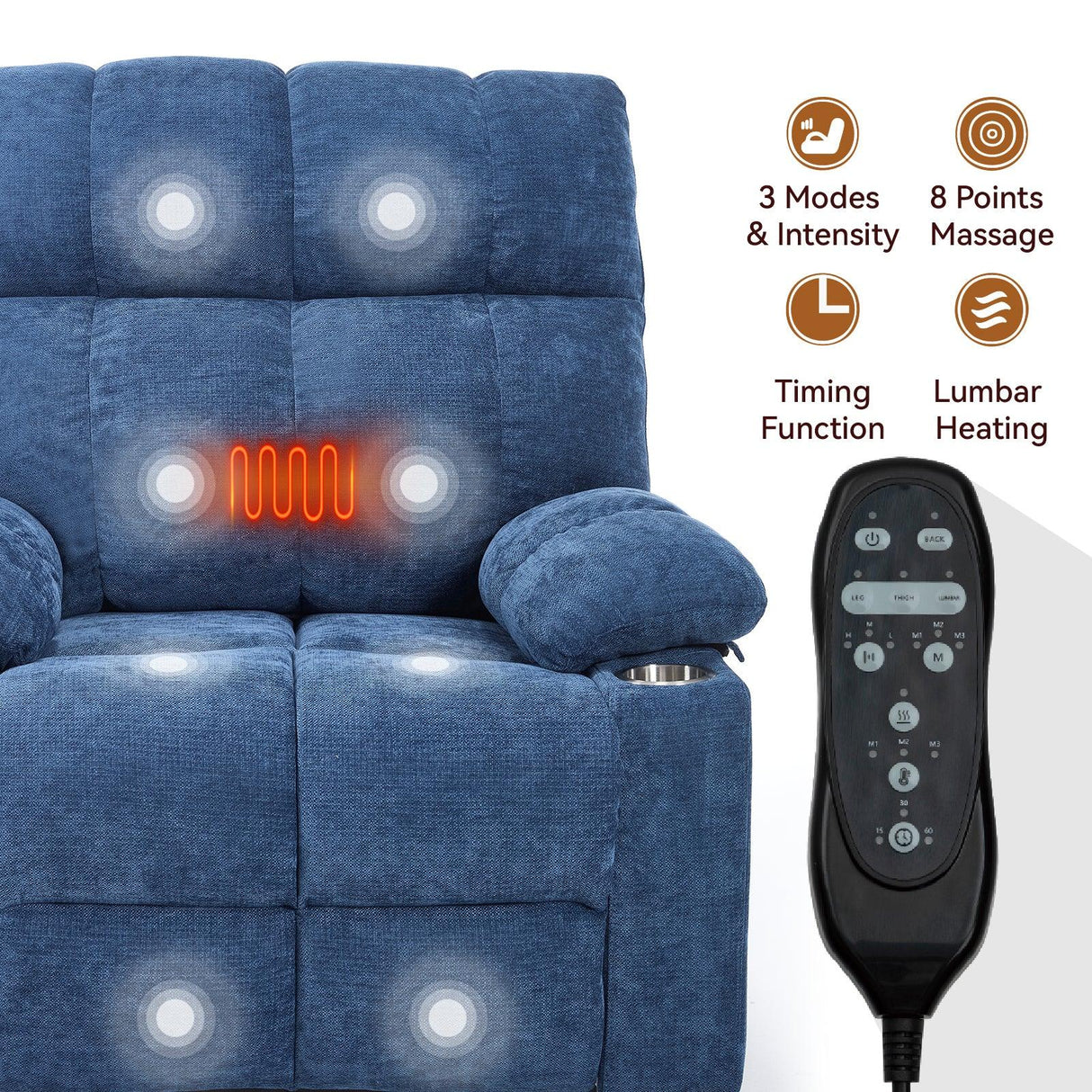 Blue Medium-Firm Power Lift Recliner Chair With Massage - Omega Lifestyles