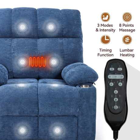 Blue Medium-Firm Power Lift Recliner Chair With Massage - Omega Lifestyles