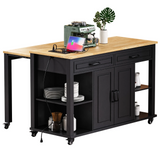 Extendable Rubber Wood Veneer Kitchen Island Cart - Omega Lifestyles