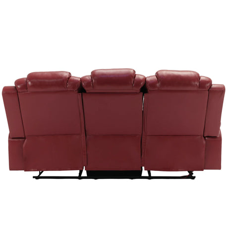 Wine Red Faux Leather Manual Recliner Sofa Set With LED Strip - Omega Lifestyles