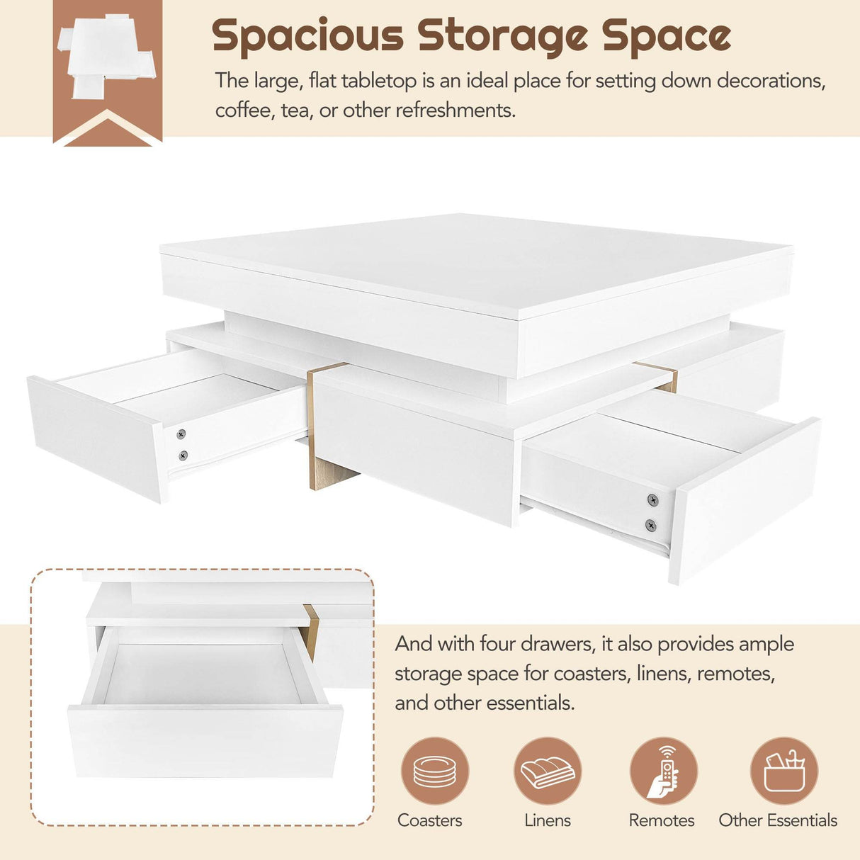 Modern High Gloss White Coffee Table With Drawers - Sleep Galleria
