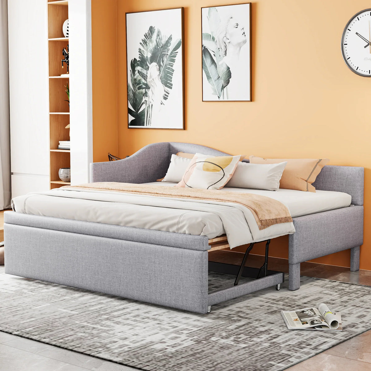 Twin Upholstered L-Shaped Daybed With Pop-Up Trundle - Omega Lifestyles
