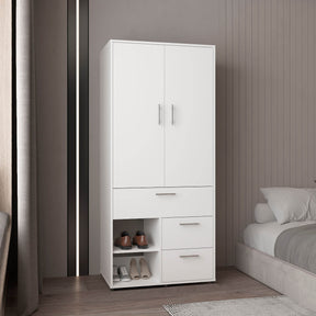 Modern White Double-Door Freestanding Wardrobe Armoire - Omega Lifestyles