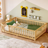 Full Natural Pine Kids Floor Bed With Safety Rails