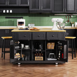 Large Kitchen Island Storage Cart With Bar Stools and Power Outlet - Omega Lifestyles