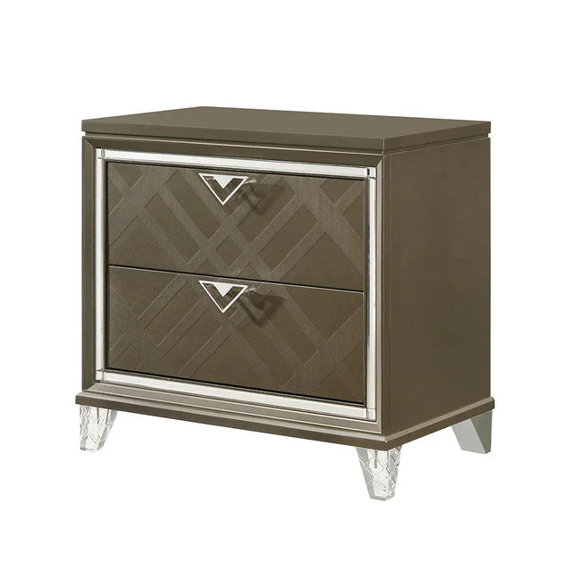 Champagne Synthetic Wood Two-Drawer Modern Nightstand - Omega Lifestyles