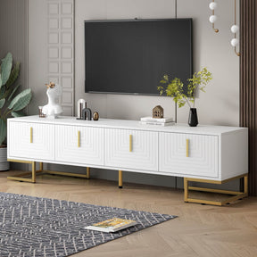 Modern White Gold Metal Legs TV Stand With Cabinets - Omega Lifestyles