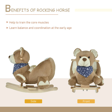 Bear Plush Toddler Rocking Horse With Lullaby and Pedals - Omega Lifestyles