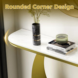 Half-Moon Faux Marble Top Gold Metal Console Table - Omega Lifestyles
