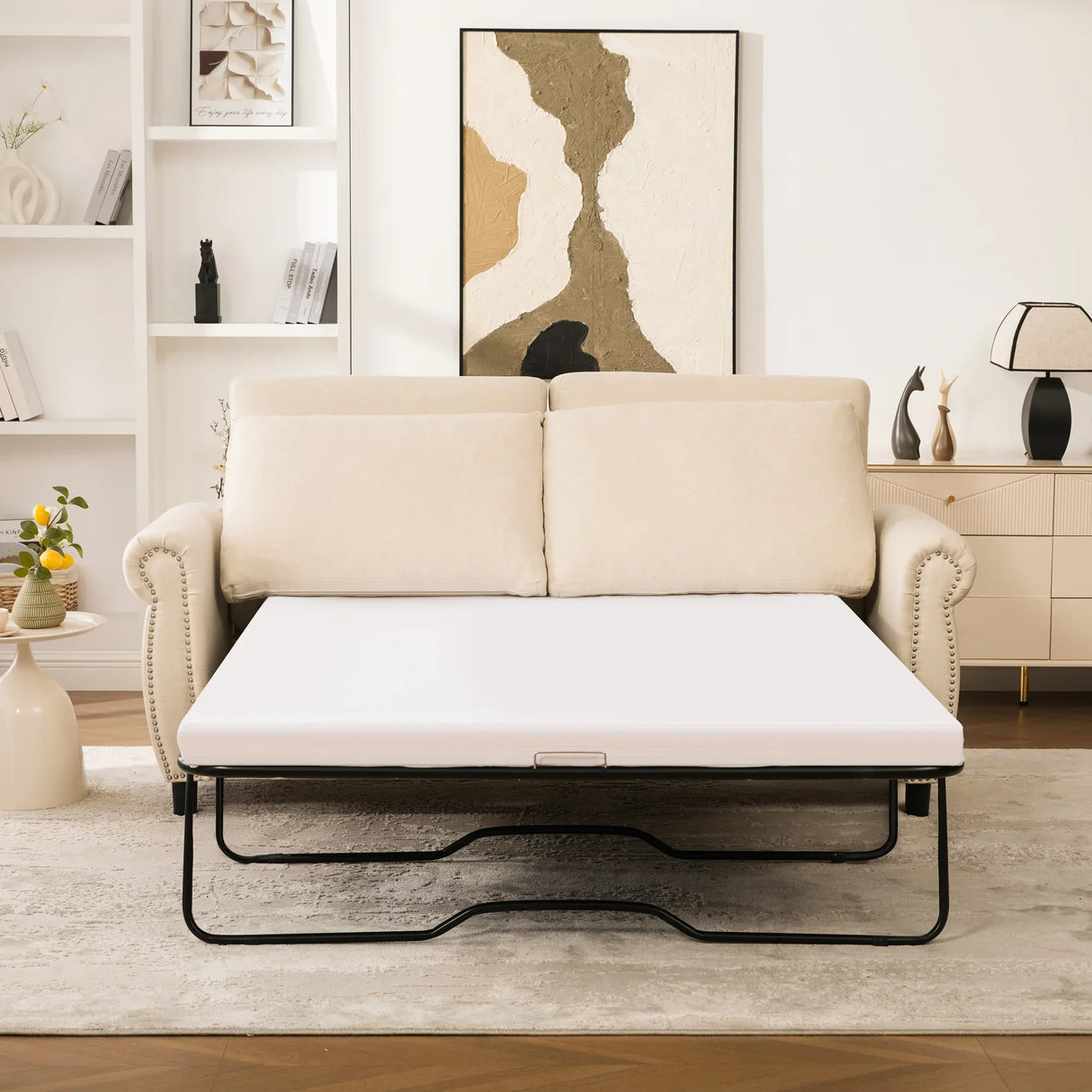 Modern Linen 2-in-1 Sleeper Sofa Bed With Memory Foam Mattress - Omega Lifestyles