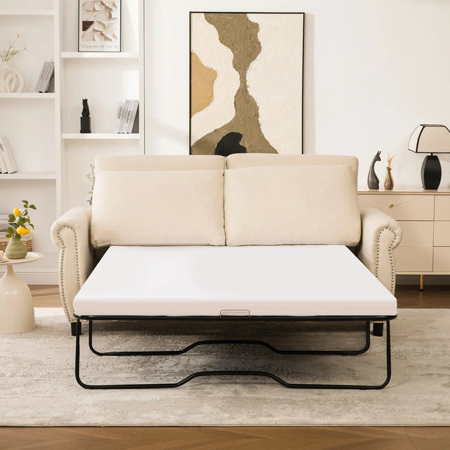 Modern Linen 2-in-1 Sleeper Sofa Bed With Memory Foam Mattress - Omega Lifestyles